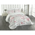 thumbnail image 3 of Ambesonne Floral Quilted Bedspread Set 3 Pcs, Birds on Cherry Tree, Queen Size, Pale Grey Pink, 3 of 5
