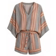 thumbnail image 6 of DHFJKG Linen Sets For Women 2 Piece V Neck Half Sleeve Striped Tees And Shorts Set Summer Outfits Beach Vacation Clothes, 6 of 6