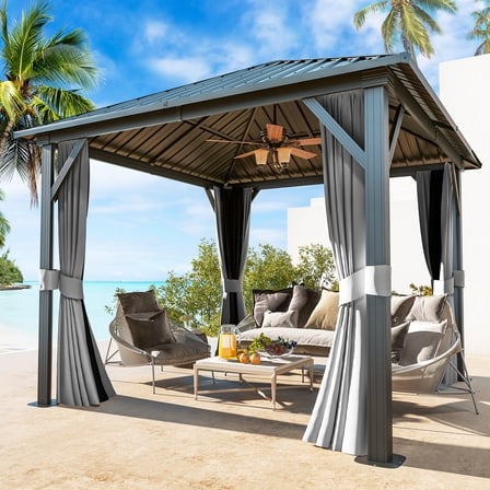 Aoxun 10x 10 Hardtop Gazebo, Outdoor Aluminum Frame Canopy with Netting and Curtain for Garden, Patio, Lawns, Gray