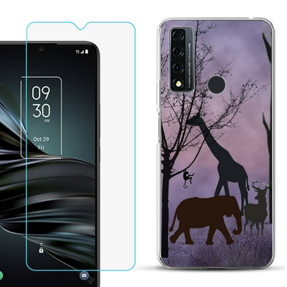 Slim-Fit Fashion Phone Case for TCL 20 XE, with Tempered Glass Screen Protector, by OneToughShield ® - Twilight Safari