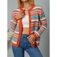 thumbnail image 2 of Seyurigaoka Women Knitted Cardigan Button-down Long Sleeve Slim Sweater Fall/Winter Color Striped Open-Front Knitwear Outerwear, 2 of 9