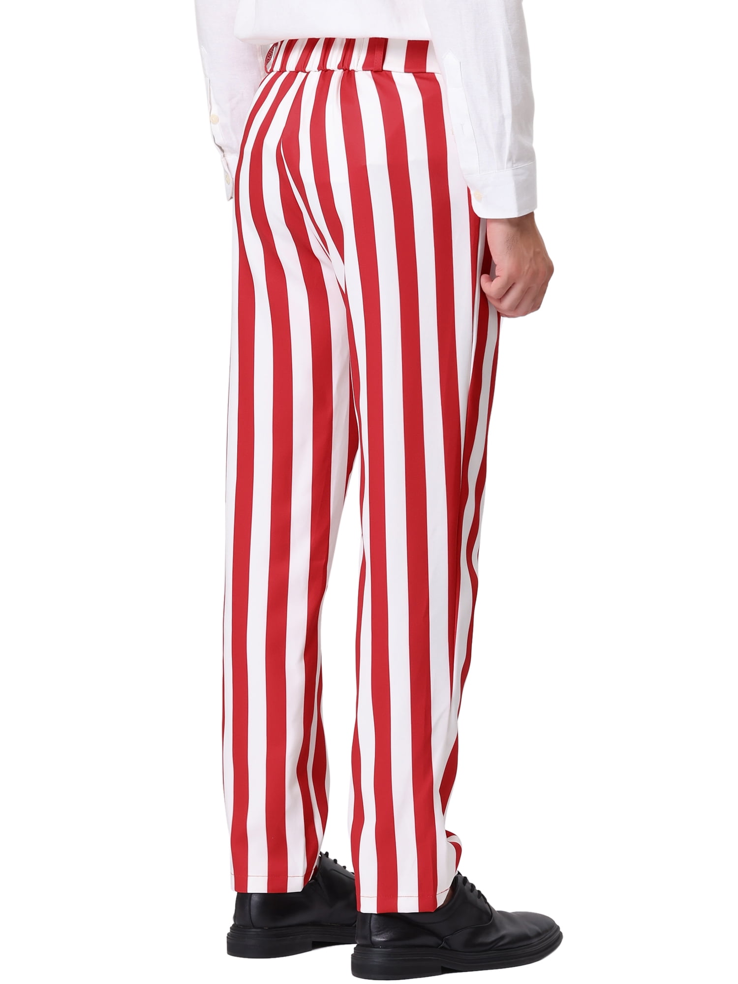 Unique Bargains Men's Striped Pant Classic Fit Flat Front Business Trousers 32 Red White