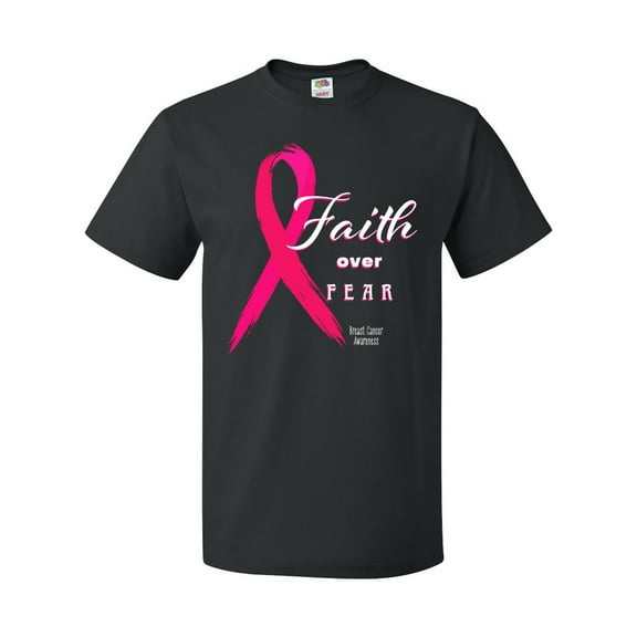Inktastic Faith over Fear Breast Cancer Awareness with Pink Ribbon T-Shirt