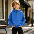 thumbnail image 3 of Boys Half Zip Hoodies Long Sleeve Fashion Casual Loose Fit Kids Pullover Sweatshirt Blue 6 Years, 3 of 7