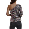 thumbnail image 2 of Women's Sparkly Sequin Party Tops Long Sleeve One Shoulder Top Blouse Shirts, Multicolored, Medium, 2 of 5