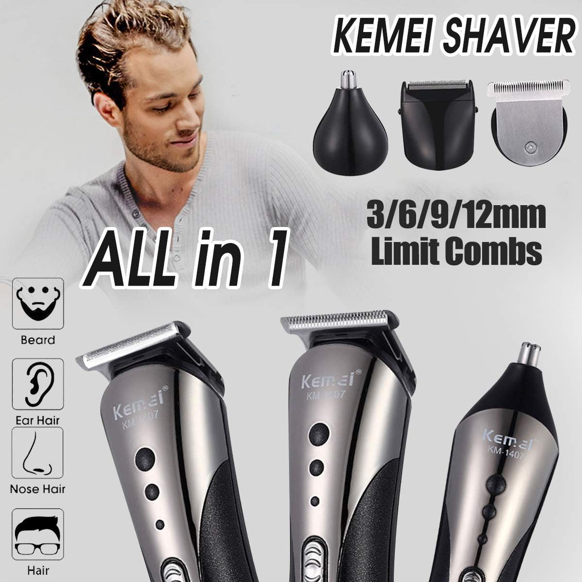 All-in-One Hair Clipper Beard Trimmer Kit for Men,Professional Rechargeable Hair  Trimmer, Cordless Hair Mustache Trimmer Hair Cutting Groomer Kit Precision  Trimmer Waterproof 