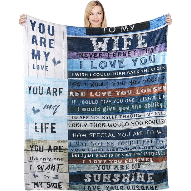 LHSHID to My Wife Gifts Blanket Anniversary Blanket You are My Life Letter Printed Flannel Blanket Warm Cozy Fuzzy Throw Blanket for Bedding Sofa and Travel 40x50in