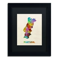 Trademark Fine Art "Portugal Watercolor Map" Canvas Art by Michael Tompsett, Black Matte, Black Frame