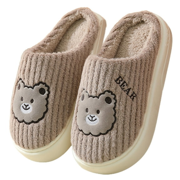 Lovskoo 2024 Women's Round Toe Cotton Slippers Cute Girl Heart Fall And Winter Home Warm Indoor Non-Slip Thick-Soled Couple Home Plush Slippers Coffee
