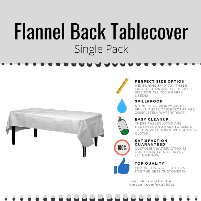 Crown Display White Flannel-Backed Vinyl Tablecloth, 54" x 70" photo 7