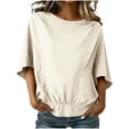 thumbnail image 3 of QNANSPI Short Sleeve Shirts for Women, Womens Casual Blouses, Women's Summer Solid Color Mid Sleeve Blouse Shoulder Ruched Shirt Collar Casual Daily Basic Top, 3 of 7