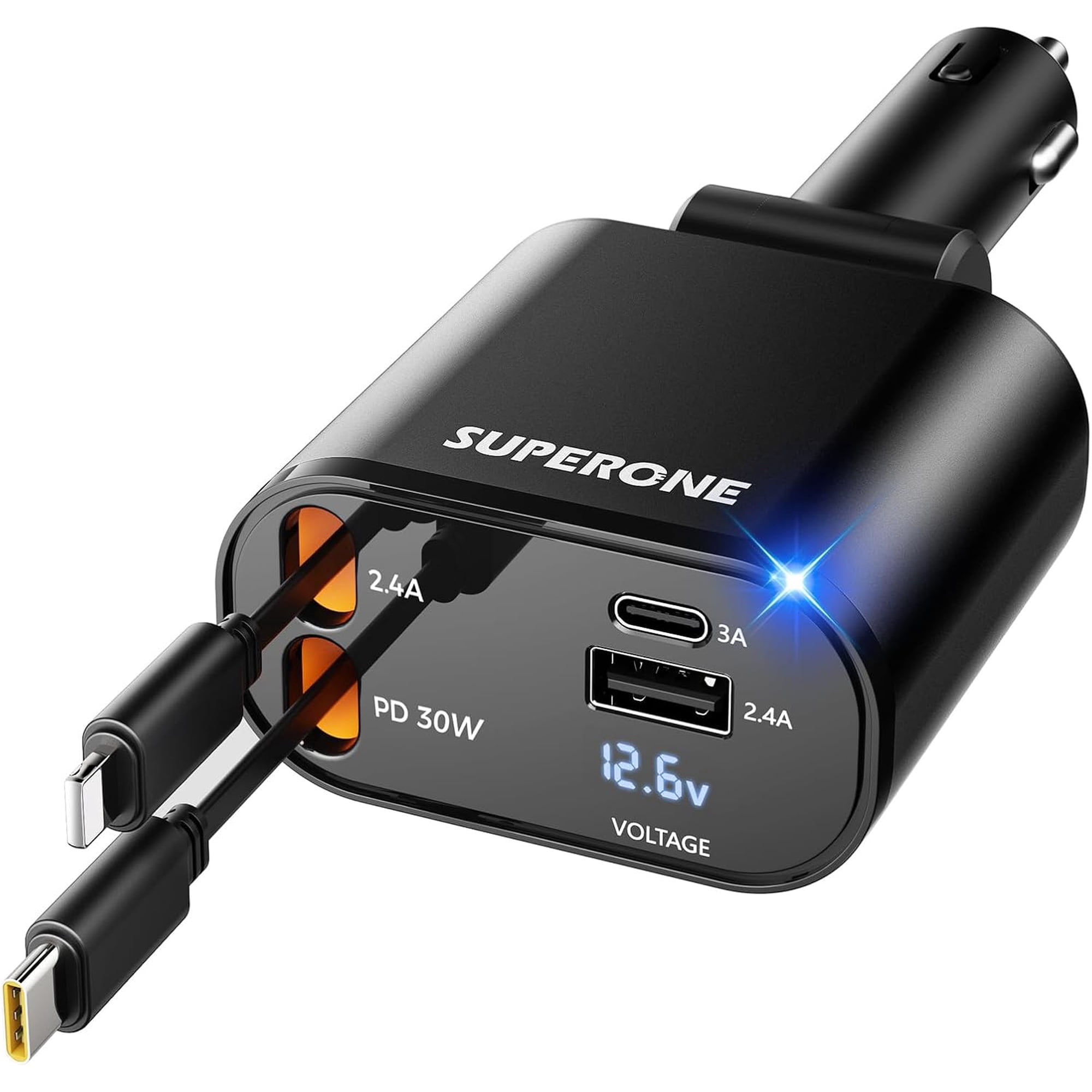 Upgraded Retractable Car Charger 4 in 1, Fast Phone with Cord 2.6ft, USB C and Apple Adapter, Compatible iPhone 17 16 15/15 Pro Max/14/13/12/11, Galaxy, Pixel