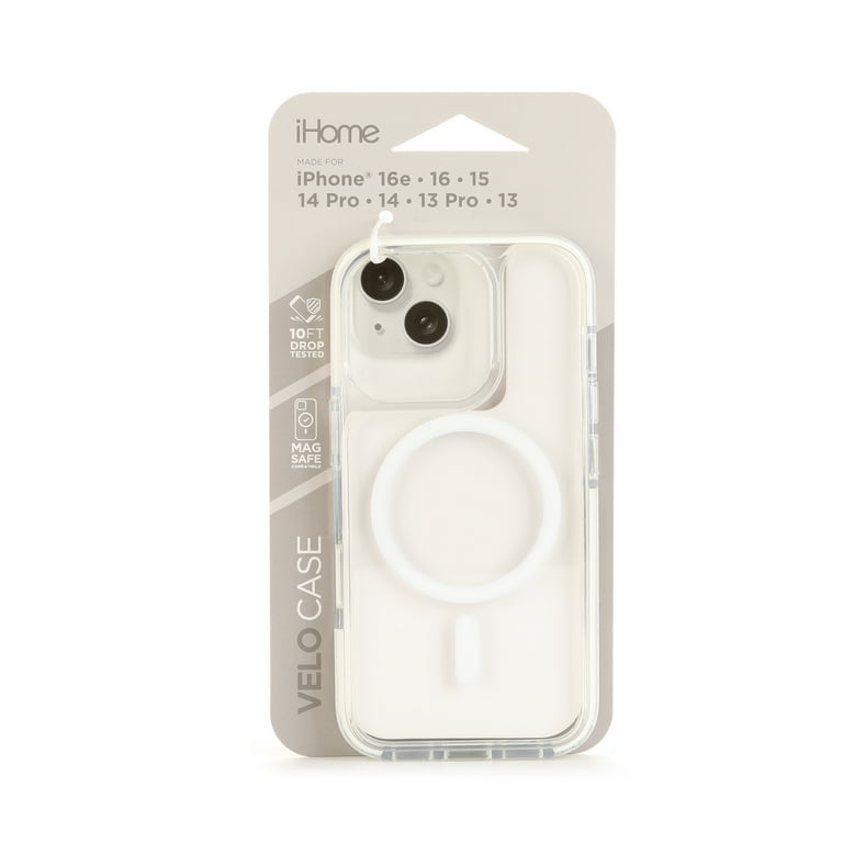 Ihome Magnetic Velo Phone Case for iPhone 16e/16/15/14 Pro/14/13 Pro/13, White/Clear