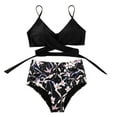 thumbnail image 2 of Lorddream Women Criss Cross High Waisted String Floral Printed 2 Piece Bathing Suits Cross Wrap Push Up Top Tie Back Bikini Swimsuits, 2 of 8
