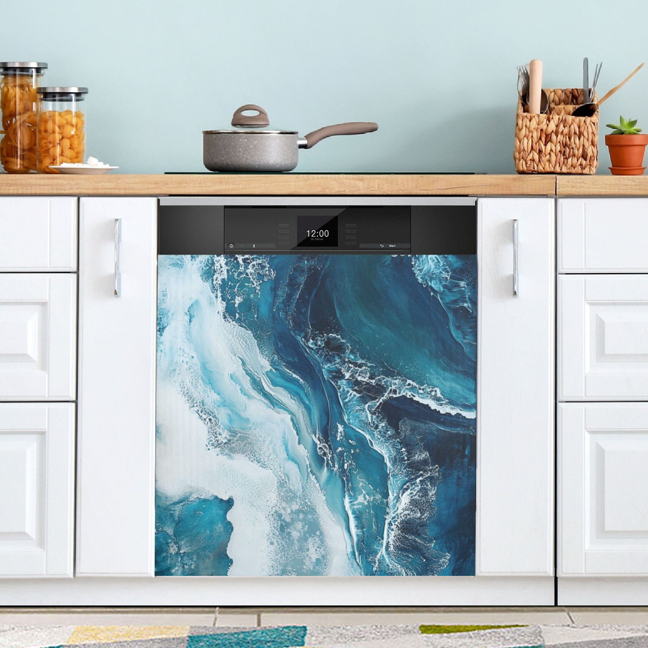 Dishwasher Magnetic Sticker 23x26 Inch Refrigerator Magnetic Sticker Washing Machine Magnetic Sticker Kitchen Panel Magnetic Sticker Home Decor Beautiful Blue Wave