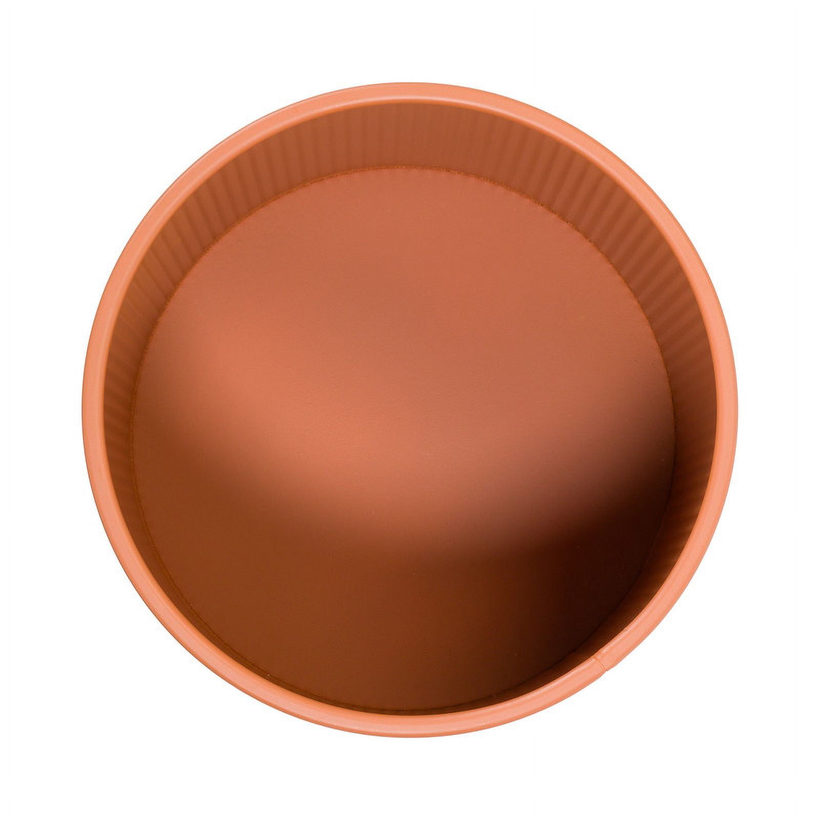 Fluted Metal Planter Pot With Arch Wood Base - Terracotta Color - 18"H x 14"W