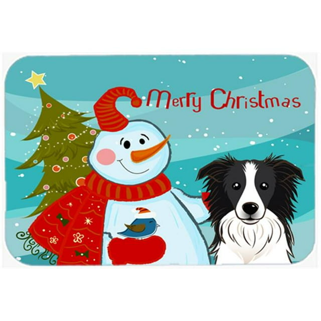Carolines Treasures BB1861LCB Snowman With Border Collie Glass Cutting Board- Large