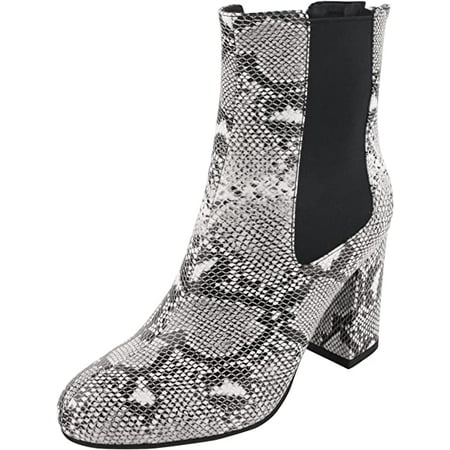 

Batking Snakeskin Booties for Women Ankle Boots Slip on for Ladies Snake Print Zipper Boots Chunky Block Mid Heels Winter Fashion Shoes