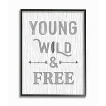 Stupell Industries Young Wild and Free Phrase Rustic Nature Design Framed Wall Art Design by Ashley Calhoun, 16" x 20", Black Framed