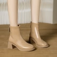 thumbnail image 4 of NECHOLOGY Botas Mujer Adulto Femenino Zapatos Botines de mujer Moda mujer cuero artificial otoño suela gruesa tacones cuadrados cremallera botines cortos zapatos de punta redonda (Khaki, 8), 4 of 5
