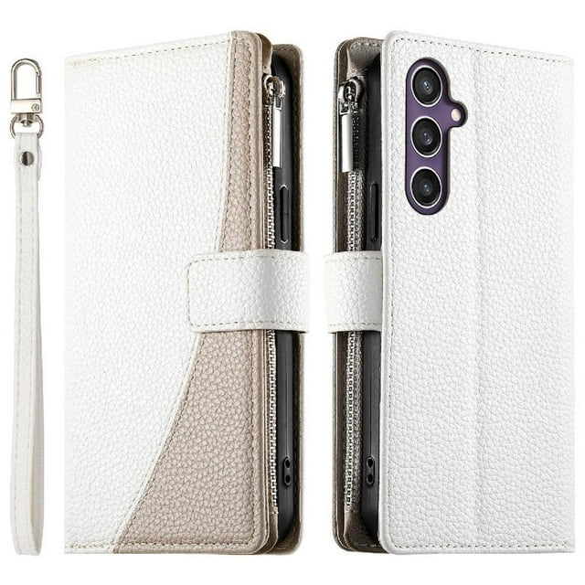 Funda cartera GANGXUN para Samsung Galaxy S25 , cuero PU con tarjetero, cremallera, correa de mano, soporte y protección 783°