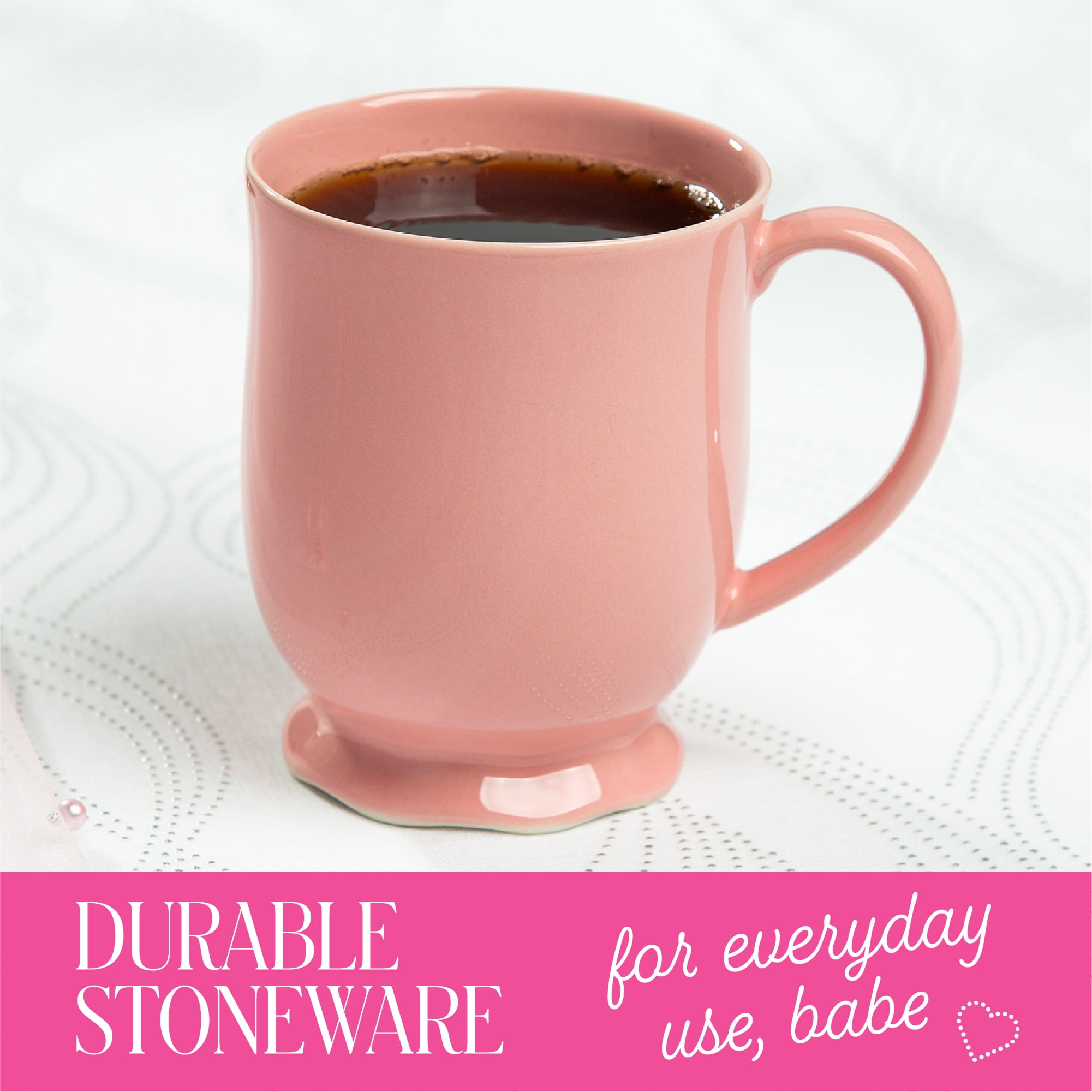 Paris Hilton Heiress Collection Stoneware Mug, Scalloped Ruffle Base, Microwave and Dishwasher Safe, 16-Ounce, Rose Pink