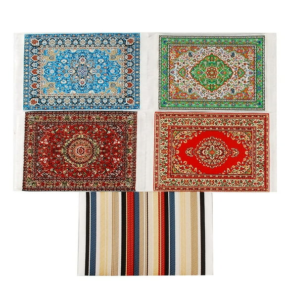 NWFashion 5 Pcs 1:12 Tapis Miniature Imprimé Floral Vintage Tissé Maison de Poupée Mini Tapis Turc Décoration Accessoires (Coloré)