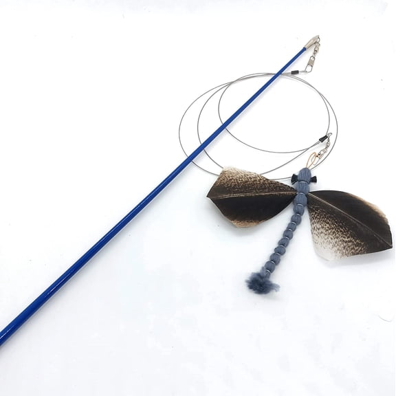 Kat Fly 3 Inch Handmade Cat Toy Teaser Refill Turkey Dragonfly with 21 Inch Blue Wand - Blue Natural Material