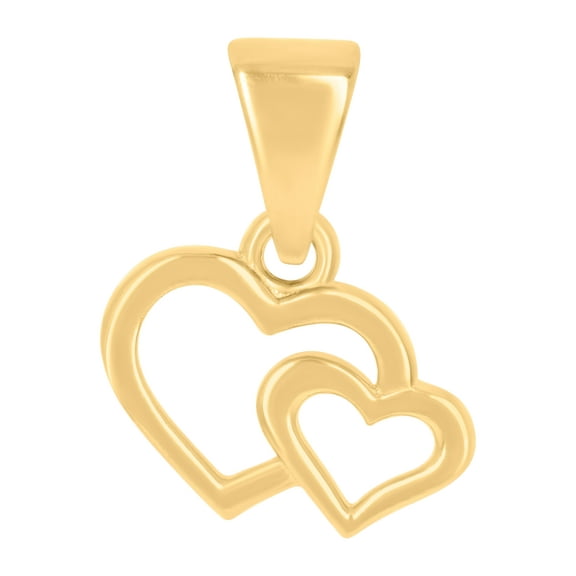 14K Yellow Gold Womens Double Hearts Charm Pendant