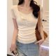 thumbnail image 2 of Blusa de manga corta de estilo coreano para mujer, camiseta de dos piezas falsas, Moda de Primavera y verano, 2024, 2 of 5
