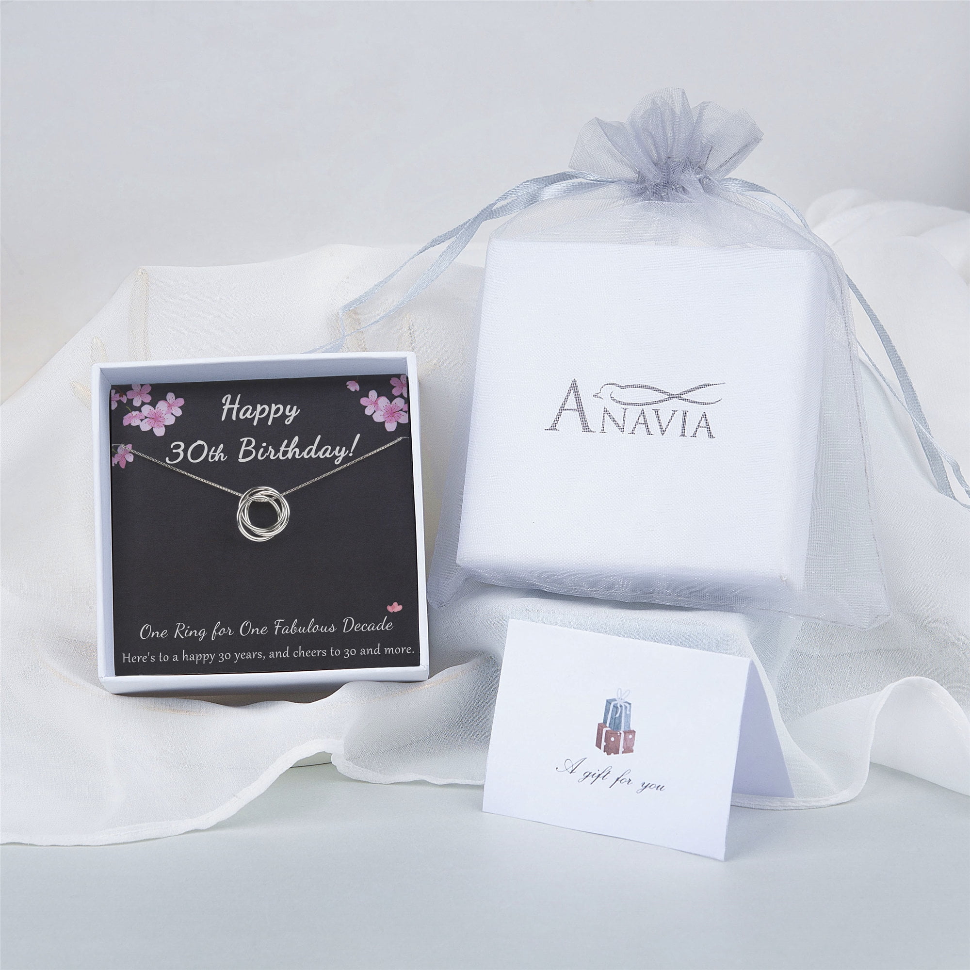 Anavia 30th Birthday Gift for Wife from Husband, 925 Sterling Silver Three Rings Necklace for Her Birthday Gifts