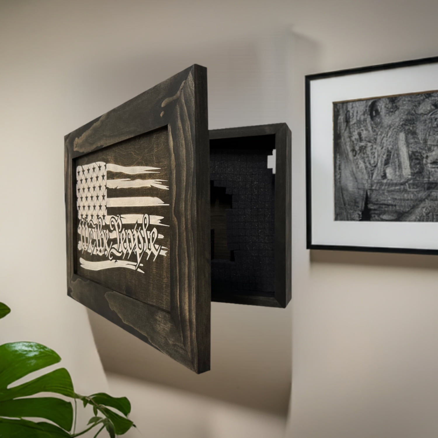 Bellewood Designs American Flag We the People Wall-Mounted Gun Safe, Black and White