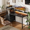 thumbnail image 2 of 44 inch Gaming Desk with Led Lights & Outlets, Computer Desk with 3 Drawers & Shelves, Gamer Desk with Monitor Stand & Side Hooks for Game Room, Home Office,Black, 2 of 8