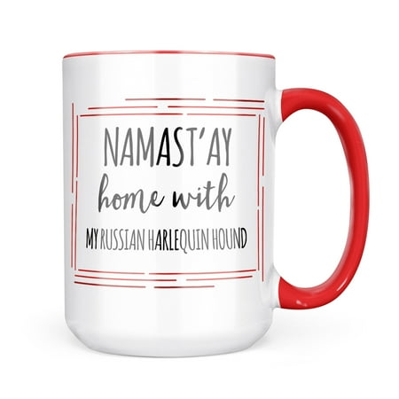

Neonblond Namast ay Home With My Russian Harlequin Hound Simple Sayings Mug gift for Coffee Tea lovers