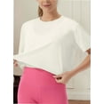 thumbnail image 5 of Womens Basic Summer Round Neck Crop Tops Loose Short Sleeve Solid Tee Shirt, 5 of 5