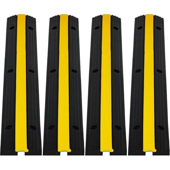 Cable Protector Ramp, 4 Pack of 1-Channel Rubber Hose Ramp, Heavy Duty 18000Lbs Load Capacity Cable Wire Cord Cover Bumps, Driveway Hose Protector for Driveway & Outdoor/Wire/Hose/Pipe Hider