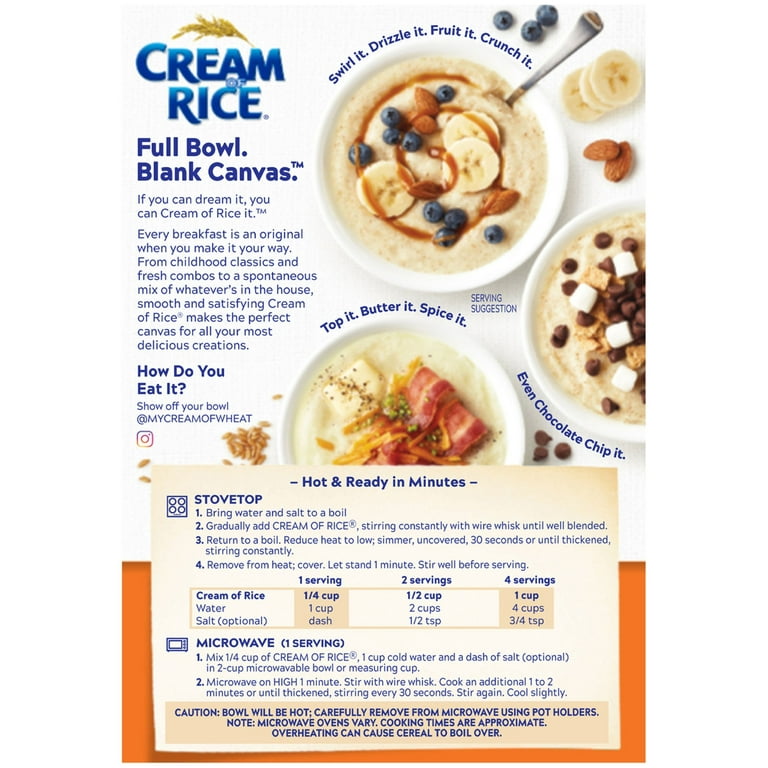 Crema de arroz sin gluten, cereales calientes, 14 oz (paquete de 12)  (421744) : : Alimentos y Bebidas
