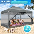 thumbnail image 6 of COBIZI 10x15 Heavy Duty Pop up Canopy with Mosquito Net,Instant Outdoor Shelter Large Canopy Tent for Outside,Gazebo with Mesh Sidewalls for Party,Backyard,Camping,Gray, 6 of 9