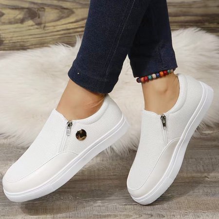 

Women‘s Loafers Lightweight Breathable Zip Decor Casual Shoes Solid Color Comfortable Slip-on Flat Shoes