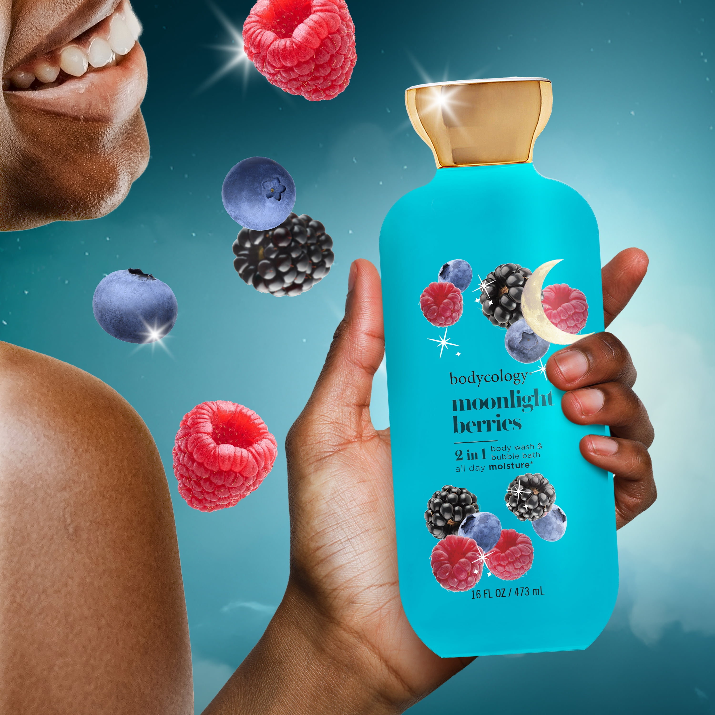 Bodycology Moonlight Berries 2-in-1 Body Wash & Bubble Bath, 16 fl oz