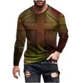thumbnail image 2 of Blusas y camisas de manga larga con cuello redondo para hombre, blusa informal de manga larga con cuello redondo y estampado de rayas, blusa de poliéster para hombre, 2 of 5