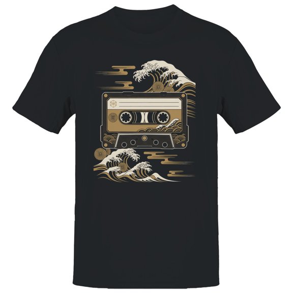 Smartprints Retro Cassette Wave Japanese Art Men's T-Shirt Black, Cotton, S