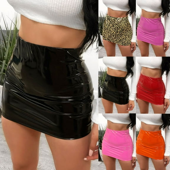 Utoimkio Women's High Waisted Leather Bodycon Mini Pencil Skirts Casual Slim Pleated Skirts