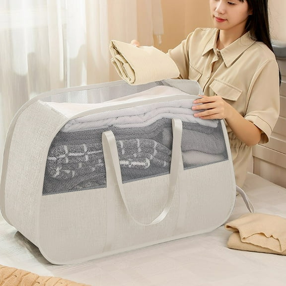 Large Foldable Laundry Basket with Shoulder Strap | Breathable Mesh Storage Hamper | 26.77x17.7x12.20 Inches | Collapsible Clothes Bin for Bedroom & Laundry Room