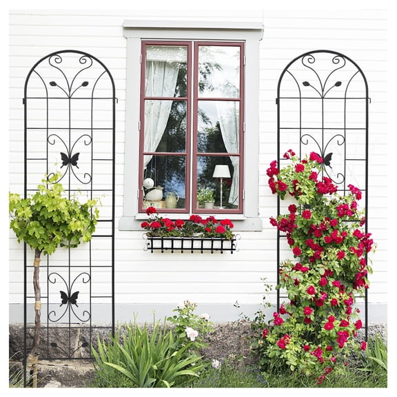 2 Pack Metal Garden Trellis 86.7" x 19.7" Rustproof Trellis for Climbing Plants Outdoor Flower Support Black