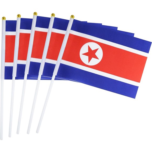 TRAHOO-20 Pack North Korea Flags on Stick, 5.5 * 8.2 Inch Small Handheld North Korean Flags, National Flags for National Day Decorations, Anti-Ultraviolet Fading Indoor Outdoor