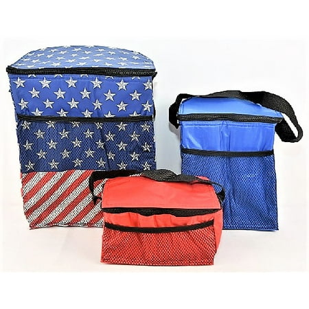 3 Piece Cooler Bag Set in Red, US Flag Theme Design - Lunch
