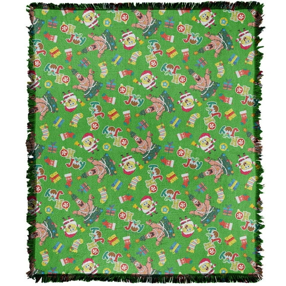 Spongebob Blanket, 50'x60' Christmas Pattern Woven Tapestry Cotton Blend Fringed Throw Blanket