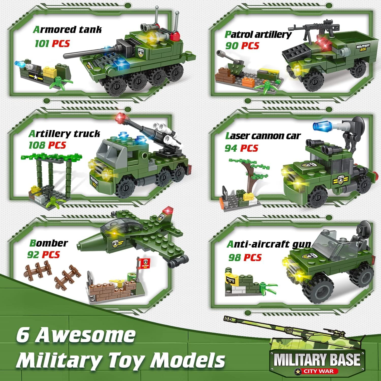 City Police Building Blocks Set, Army Military Base Bricks Kit, Heavy Transport Truck Toy W/ Armored Vehicles & Airplane (990 Pcs)