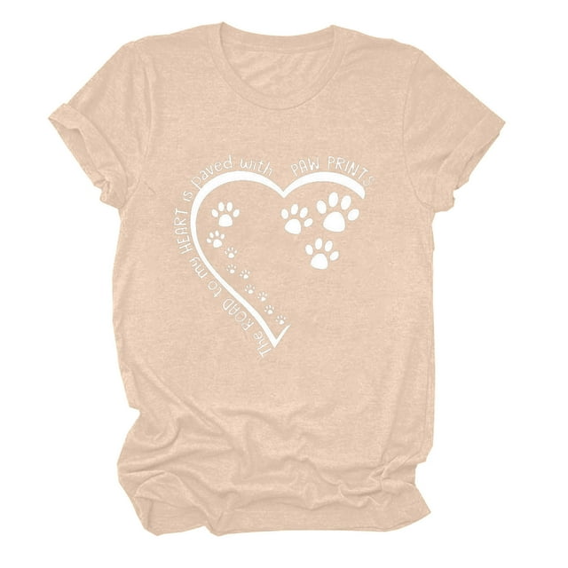 Meichang T-Shirts de la Saint-Valentin pour Femmes Hauts Mignons Imprimé Cœur Vacances Col Rond Hauts Décontractés Manches Courtes Cadeaux T-Shirts Blouses Liquidation de Printemps